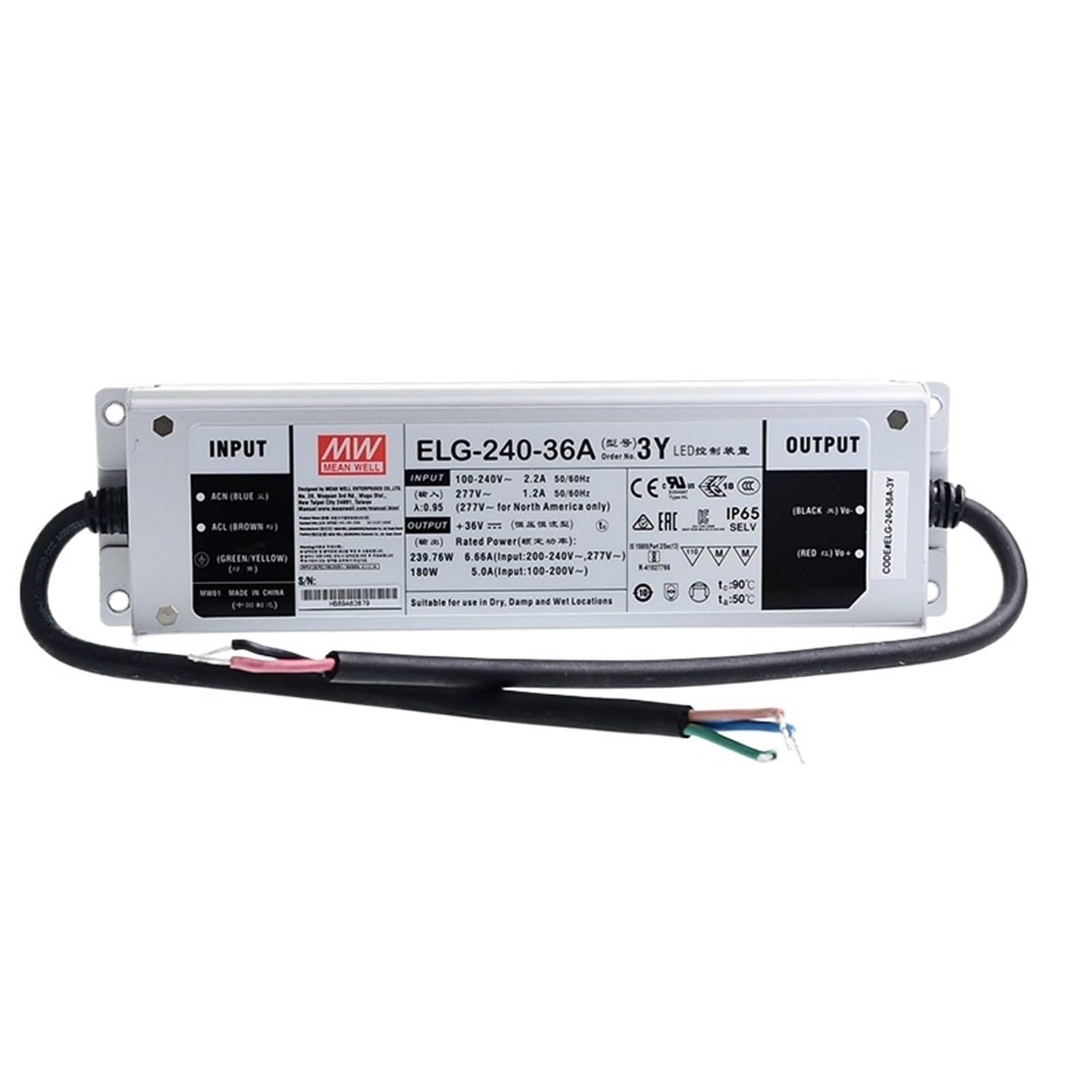 Fcarumiqp One Color Elg-240 240W Led Power Supply 110V/220Vac To 24V 36V 42V 48V 54Vdc Waterproof Ip65 Meanwell Adjustable Led Driver Pfc(24V)