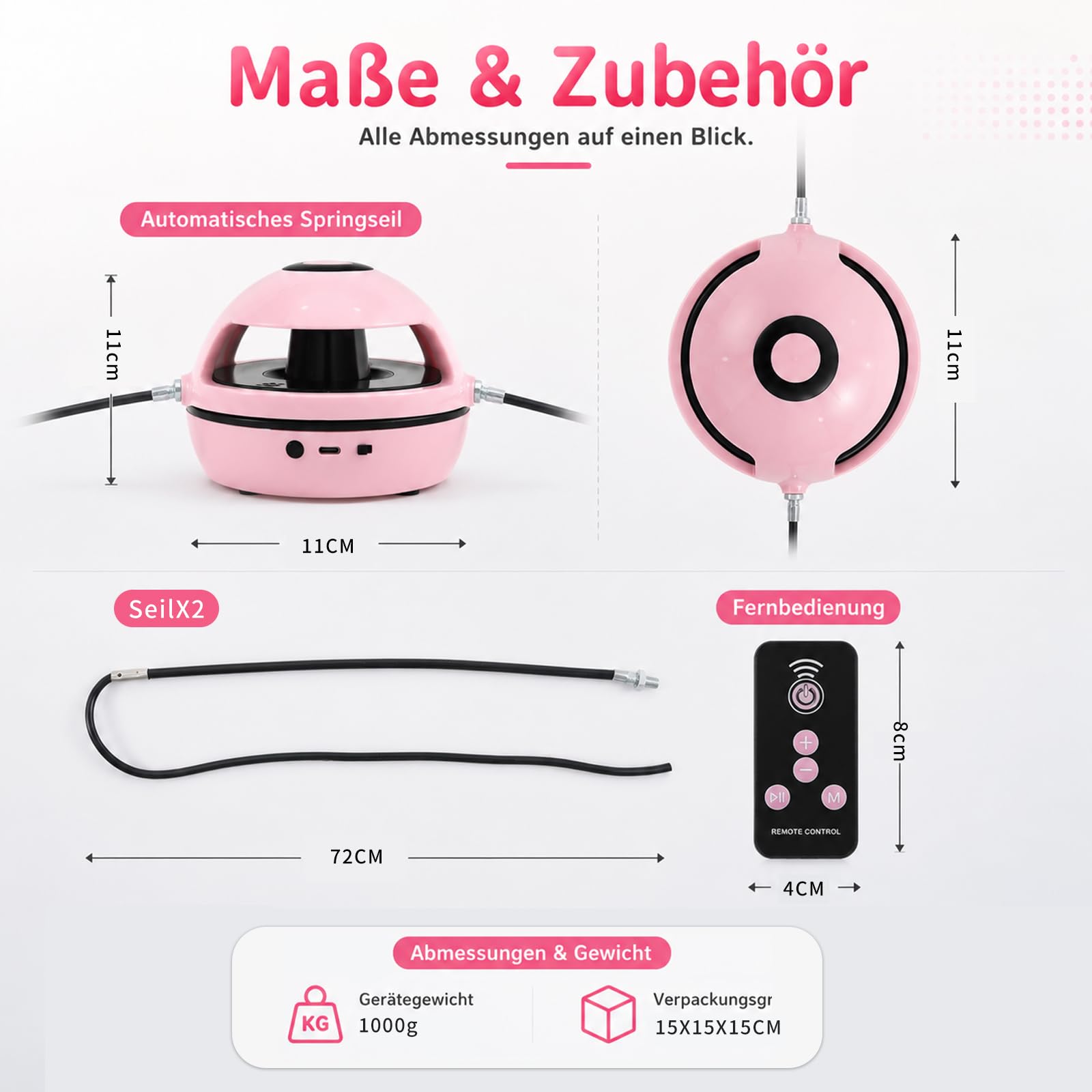 Elektronisches Springseil, Springseilmaschine mit Fernbedienung, Kinder Smartes Springseil, Mit Bluetooth & LED-Display, Trainingsgerät für Kinder und Erwachsene, 10 Stufen Geschw