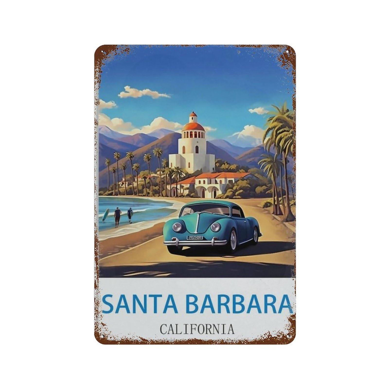 Metal Tin Sign,Santa Barbara California,Tin Sign Vintage Rustic Decor Cave Coffee Shop Bar Bedroom Home Wall Decor Nostalgic Tin Sign(30x40cm）12x16 inch-J81
