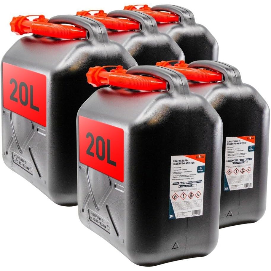 KOVA® 5x Benzinkanister 20L SCHWARZ Kunststoff Dieselkanister Reservekanister Kraftstoffkanister 20 Liter Wasserkanister für Benzin Diesel Wasser AdBlue, 20-Liter-Kanister Außgießer 20 ltr Petrol Can