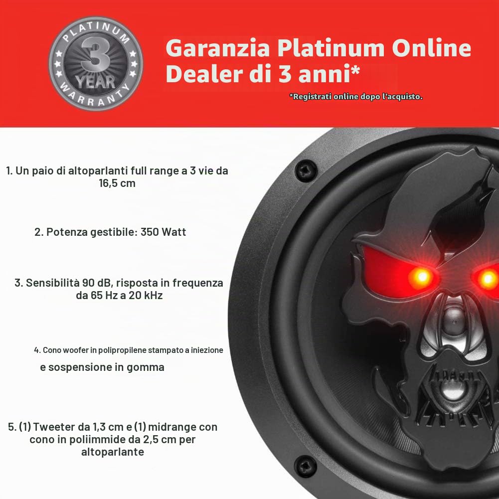 2 ALTOPARLANTI compatibile con BOSS AUDIO SYSTEMS SK653B coassiali a 3 vie da 16,50 cm 165 mm 6,5" 175 watt rms 350 watt max 4 ohm 90 db neri, a coppia