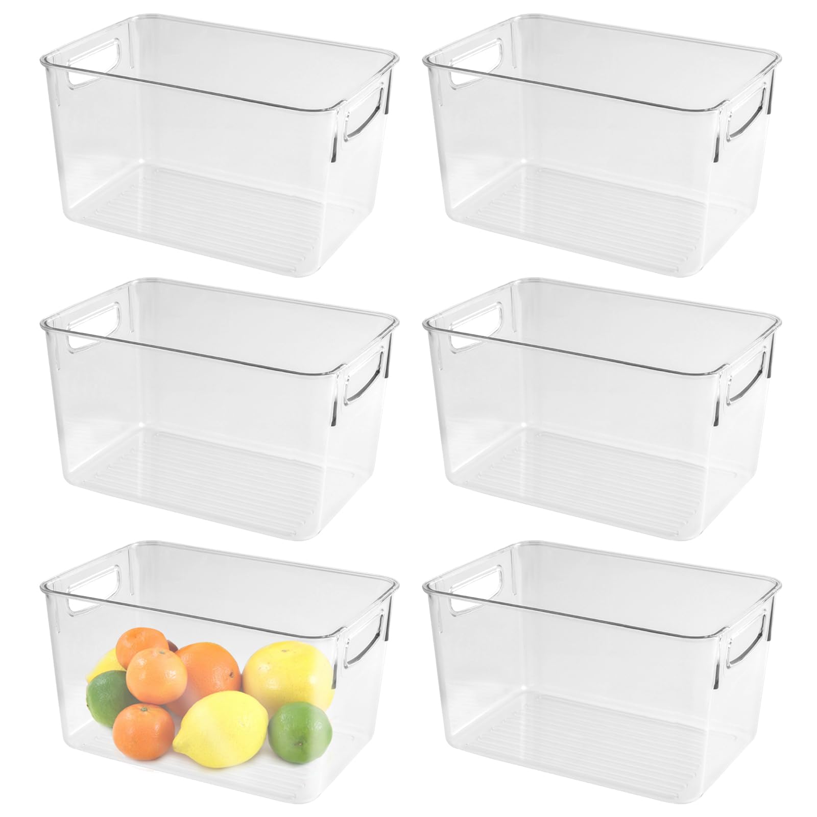 6 Organizadores para Frigorífico Apilables, Transparentes con Asas, 24,8x17,2x14 cm, Cajas de Almacenamiento PET sin BPA para Cocina, Despensa, Congelador y Armarios