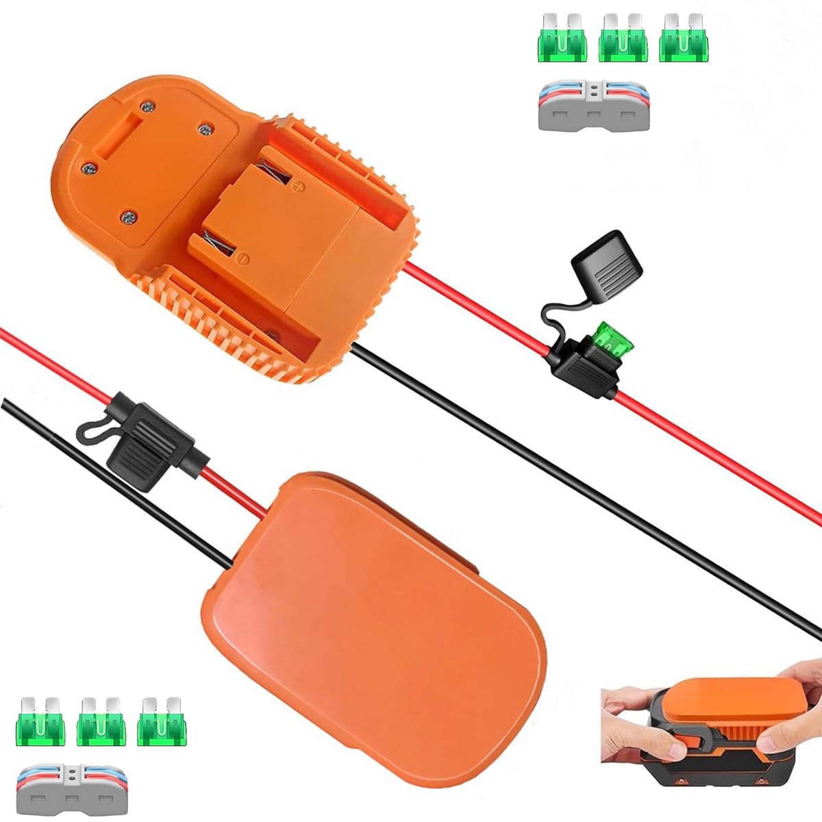 2pcs DIY Power Wheel Adapter Fit for Ridgid/AEG 18V Lithium Battery,with 14AWG Wire & 30A Fuse,18V Battery Power Connector for Robotics, RC Truck, LED Lights,Toy Car(Not Battery)