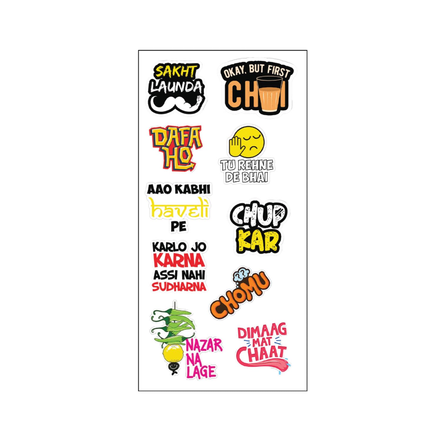 10 Piece Stickers for Laptop Journal Guitar Diary Mobile Case Laptop Scrapbook Art Craft Decorating Sticker Waterproof Residue Free Stickers (Hindi Quotes)