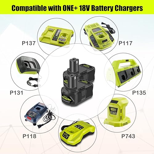 Miniatura 5 de BatPower Paquete de 2 baterías de repuesto RB18L50 de 6.5Ah de iones de litio de 18 voltios de alta capacidad para Ryobi 18V 5.0Ah Batería RB18L50