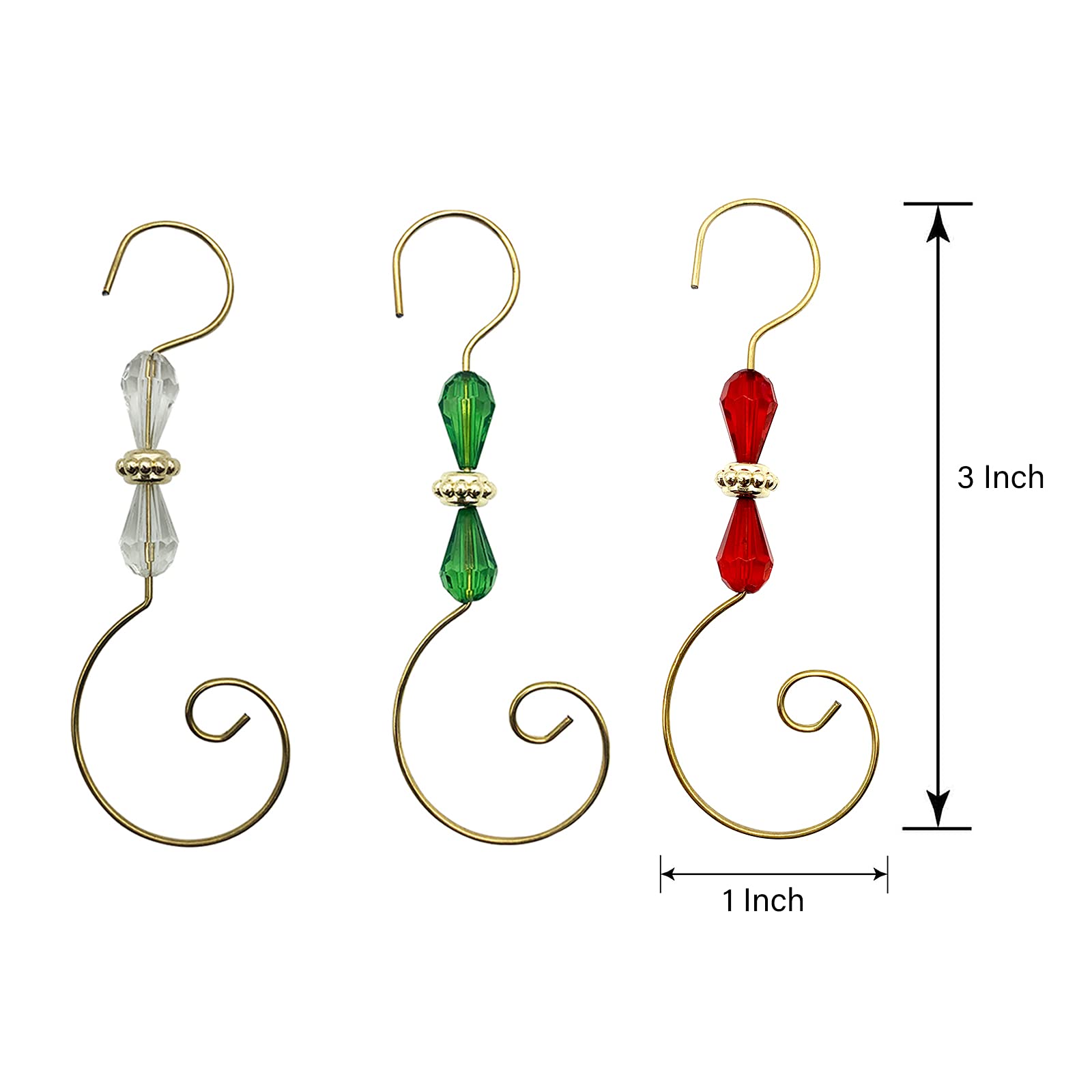 YUECHENG Acrylic Wire Ornament Hooks for Christmas - Gold, Clear (12), Red (12), Green (12) Pieces