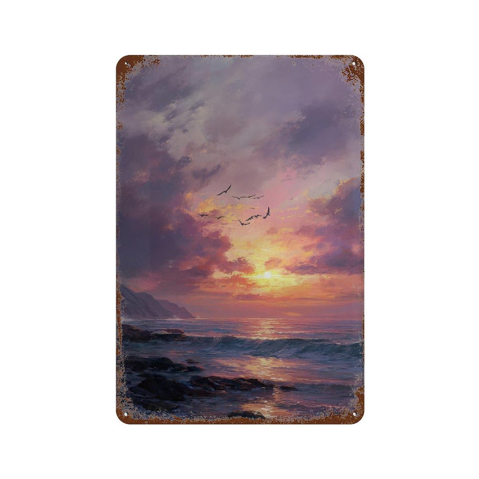 xiaoxiaoshen Sunset Seascape. Impressionism Atmospheric Wall Decor Art Metal Tin Poster Modern Home Decor Art Home Bar Shop Decorations Vintage Sign 30x20cm