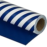WRAPAHOLIC 30 Inch Reversible Navy Blue Wrapping Paper - Navy Blue and Stripes Wrapping Paper for Birthday, Holiday, Wedding, Baby Shower - 30 inch x 33 feet
