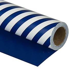 WRAPAHOLIC 30 Inch Reversible Navy Blue Wrapping Paper - Navy Blue and Stripes Wrapping Paper for Birthday, Holiday, Wedding, Baby Shower - 30 inch x 33 feet