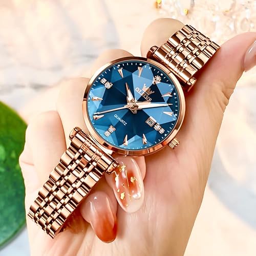 Miniatura 4 de OLEVS Relojes de mujer Vestido simple Reloj de mujer Reloj de acero inoxidable de oro rosa Reloj impermeable de cuarzo con fecha de lujo de