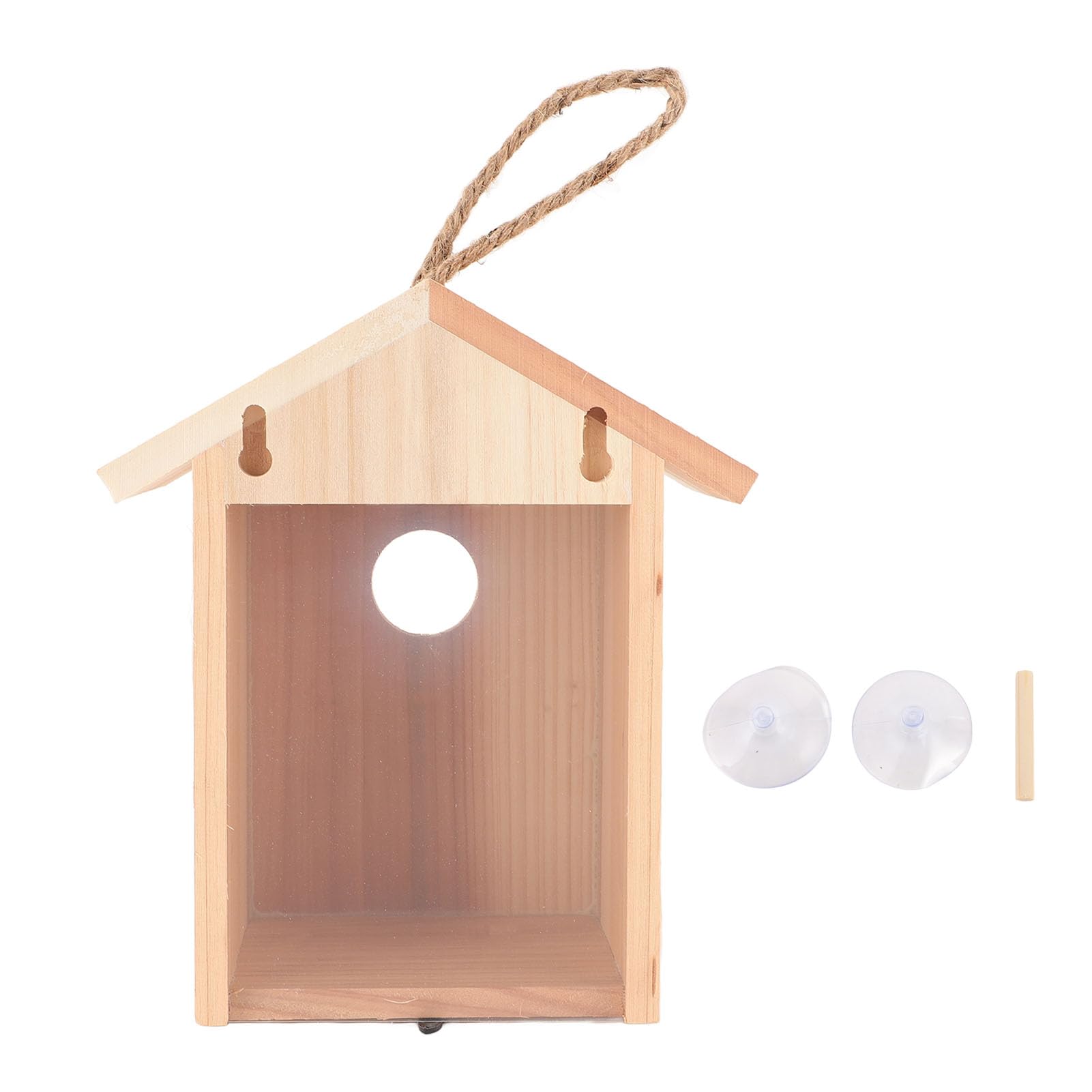 Casetta per uccelli in legno di cedro per esterni con design trasparente, casetta per uccelli, casetta per uccelli da appendere, per terrazze da giardino, ventosa per finestre