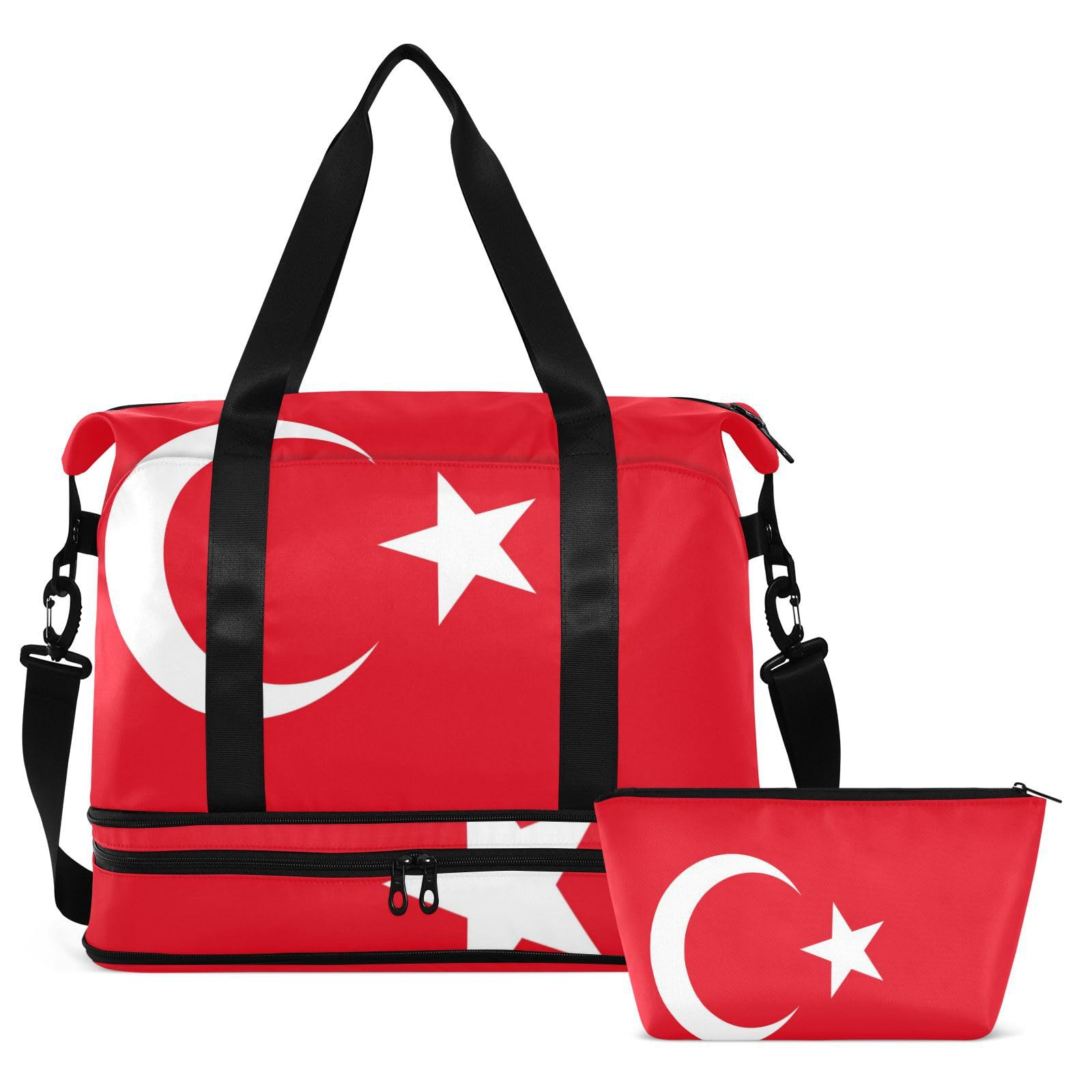 Bolsa de fin de semana con bandera de Turquía, color rojo turco, con bolsillo húmedo, correa ajustable, bolsa de gimnasio para senderismo, impermeable para hombres y mujeres