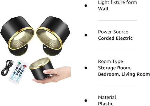 Miniatura 8 de 2 apliques de pared LED inalámbricas recargables con batería lámpara de pared magnética con control remoto rotación de 360 grados luces de pintura