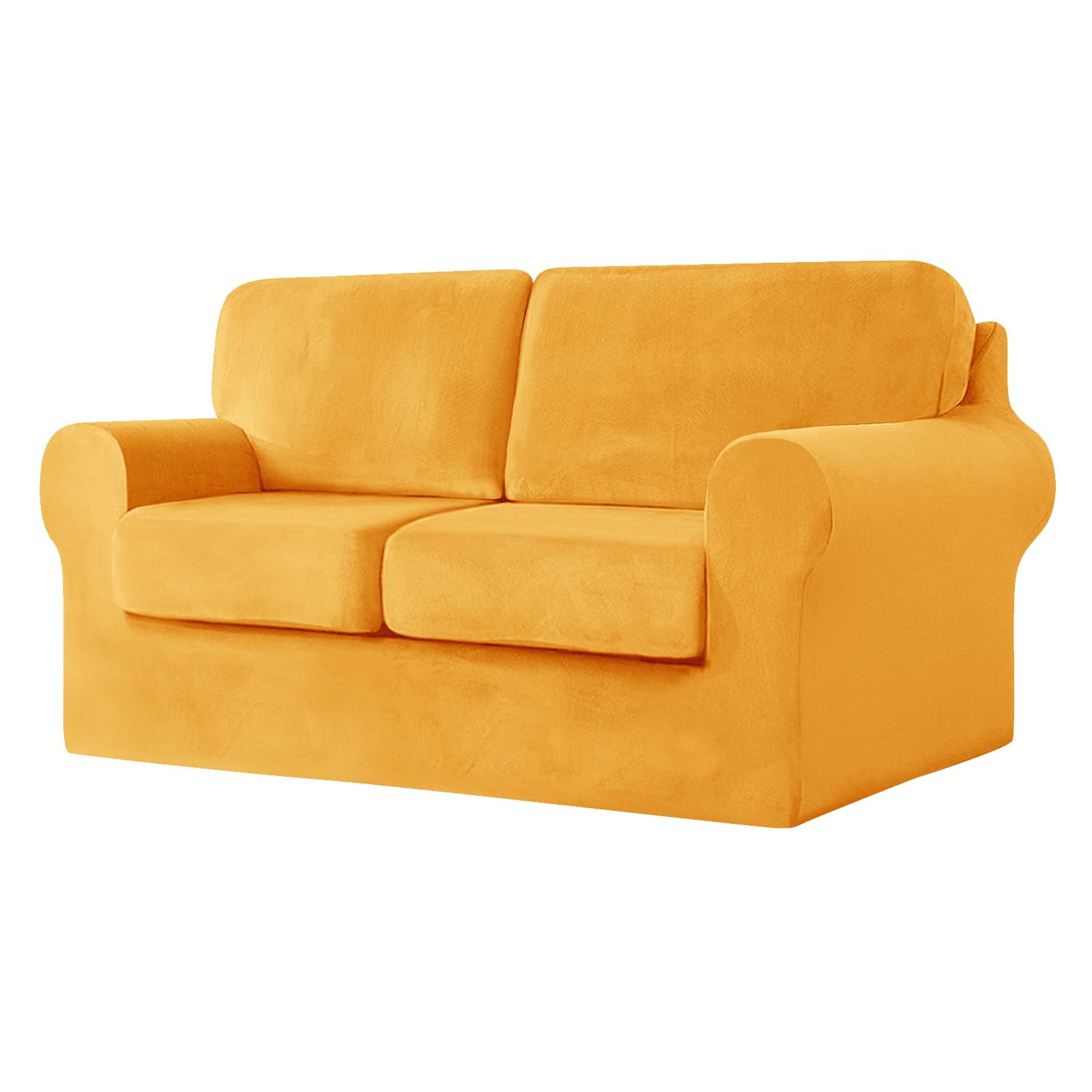SYLC Sofa Cover with Separate Seat Cushions and Backrests Stretch Velvet Sofa Slipcover Couch Covers Furniture Protector Split Combined (Yellow,Large 3-Seat Set 5 PCS)