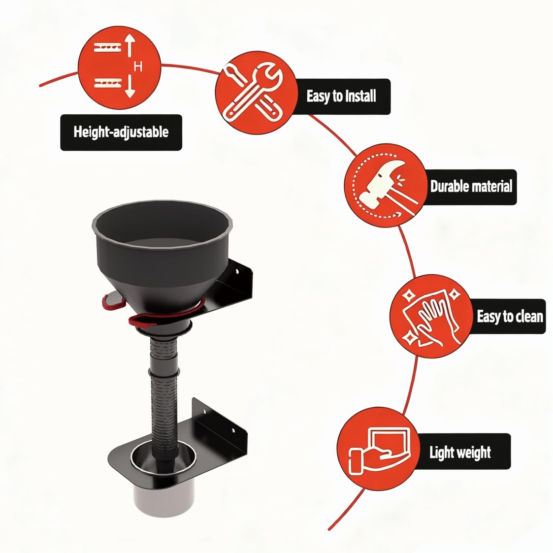 Soporte de embudo de aceite de metal para almacenamiento, altura ajustable en la pared con taza de goteo desmontable, ahorro de espacio para garaje, remolque, cobertizo de herramientas, taller