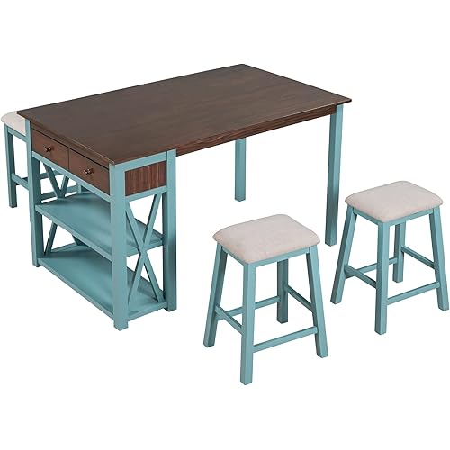 Merax Dining Table Set for 4, Rustic Wooden 4Piece