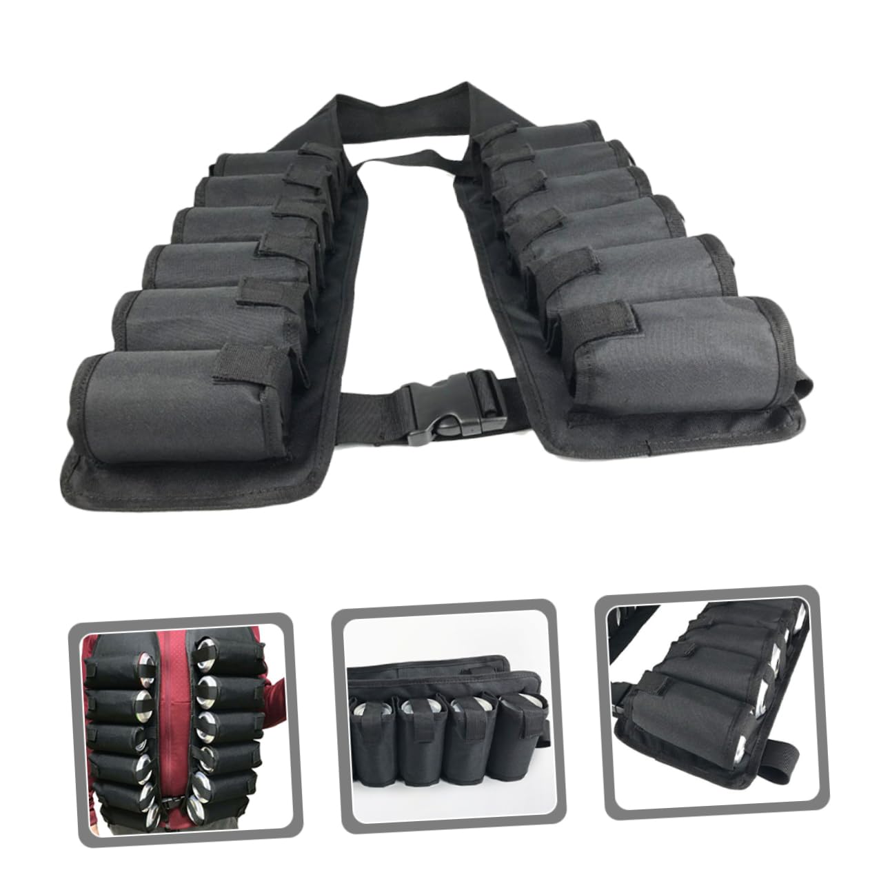 ABOOFAN Ceinture de Bière Longueur Réglable et Boucle, Paquet Banane Confortable en Toile Noire 12 Poches Multiples pour Sorties et Escalade en Plein Air