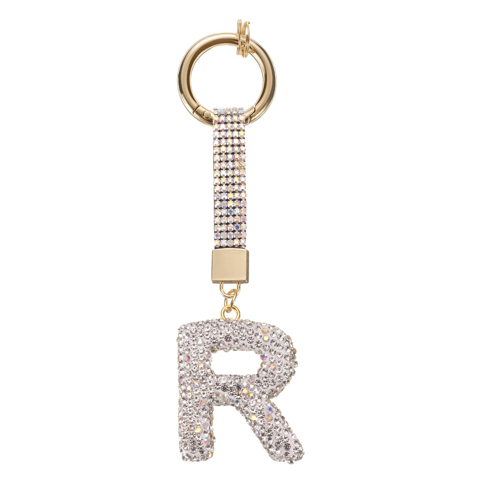 sourcing map Alphabet R Letter Bag Charm Rhinestone Initial Alphabet Letters Charm Accessories for Keychain Bracelet Wristband Necklace Jewelry Making Bags, White