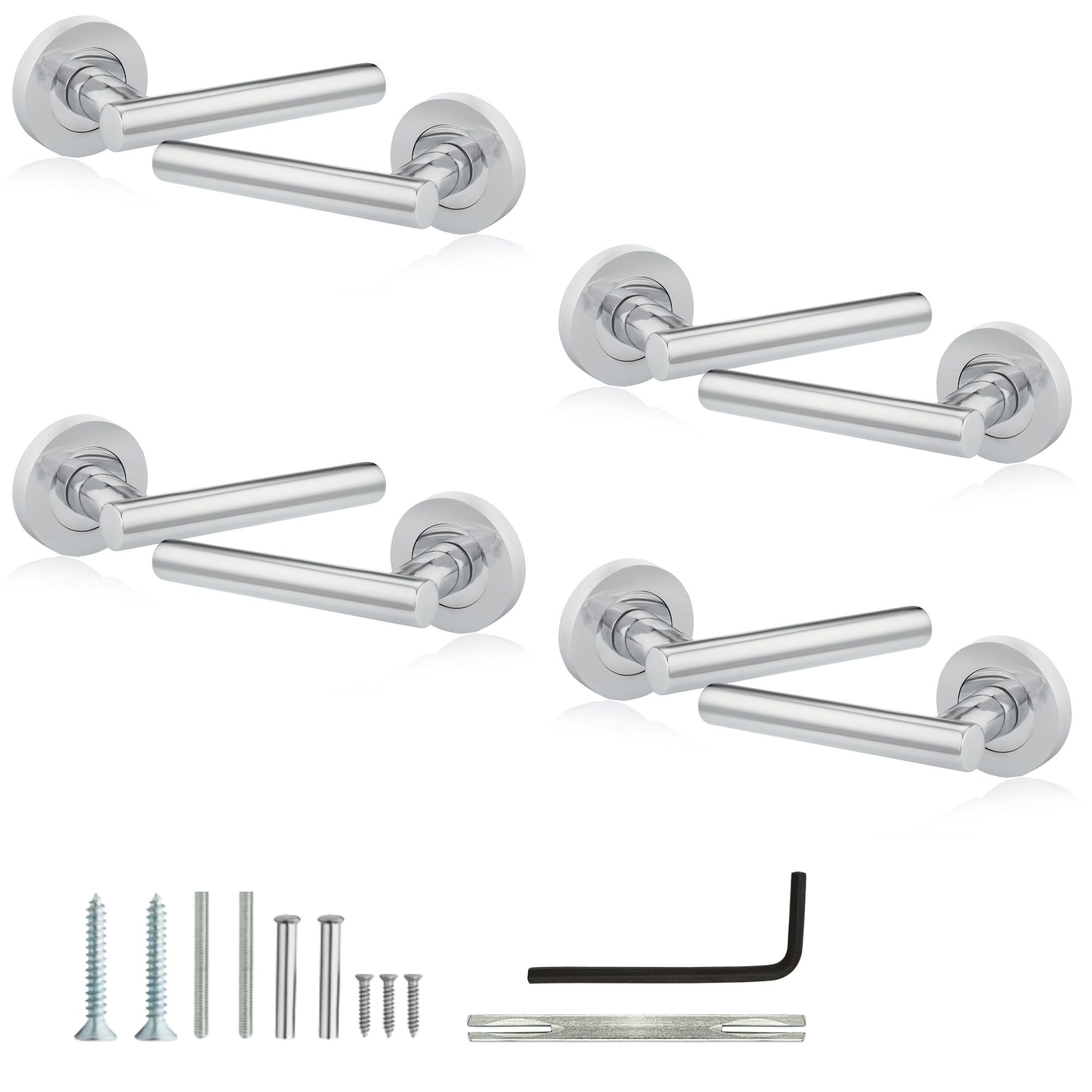 Xfort Polished Chrome Liberty Lever On Rose Door Handles Internal Door Handles For Wooden Doors, Modern Interior Door Handle Set (4 Pairs)