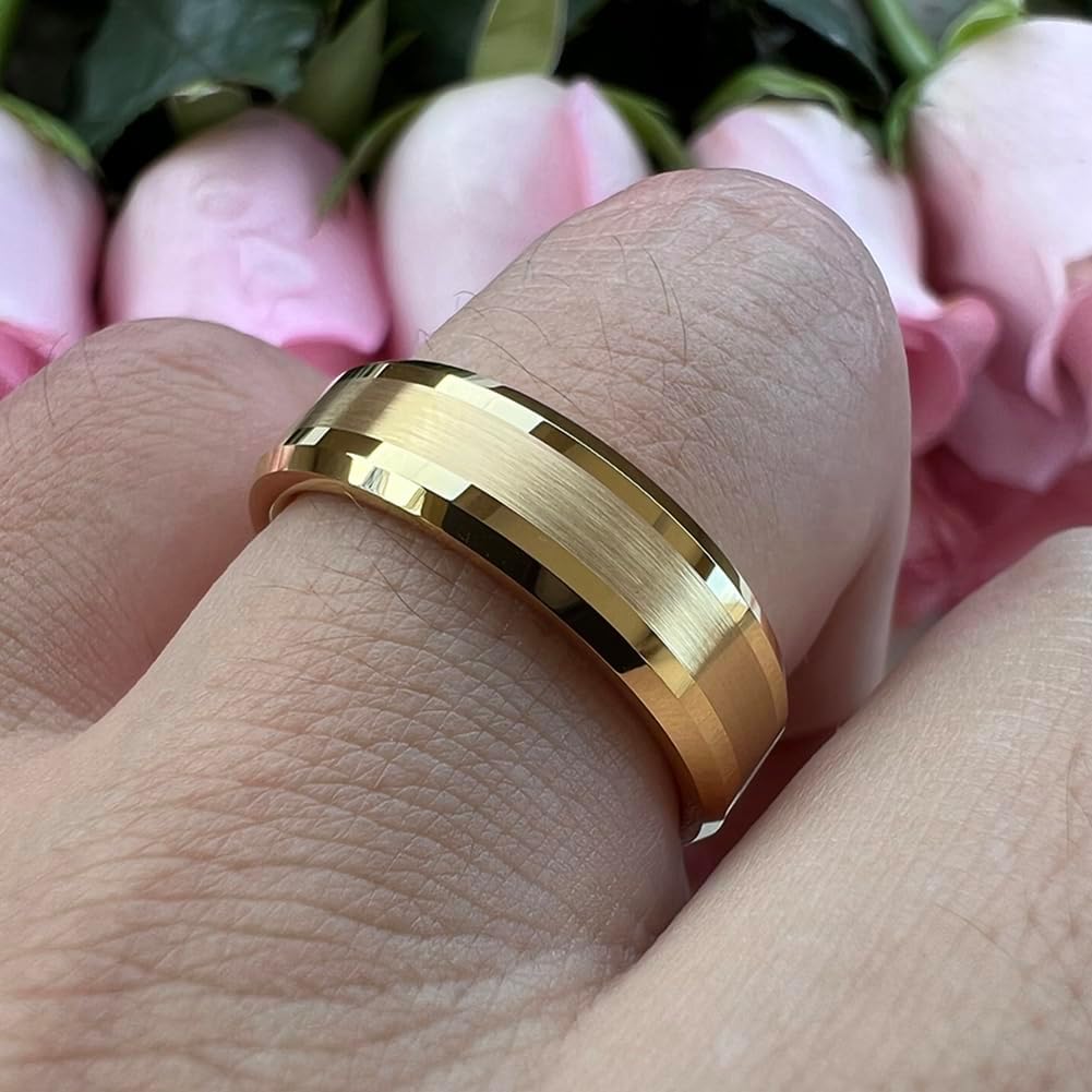 TUTISS 6mm 8mm Silver/Black/Gunmetal/Gold Tungsten Rings for Men Women Fashion Jewelry Engagement Wedding Bands Matte Polished Shiny Beveled Edges Comfort Fit