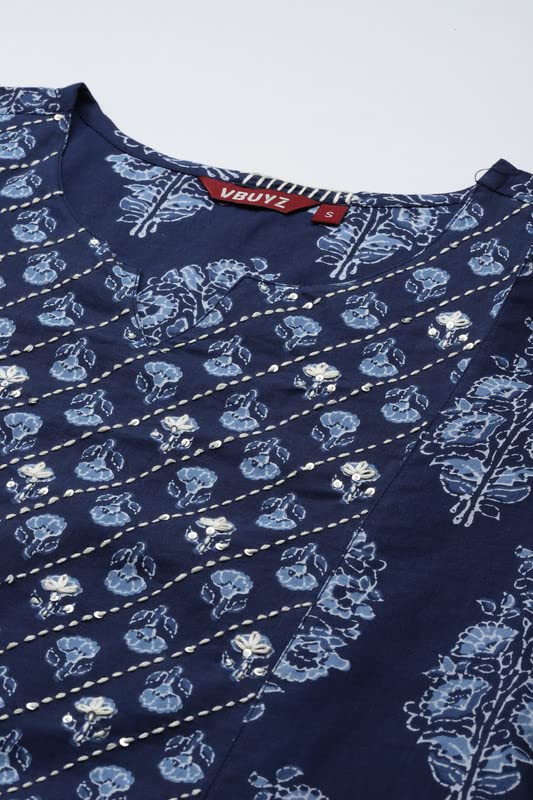 Image of Vbuyz Women's Paisley Print with Embroidery A-line Cotton Stitched Kurta