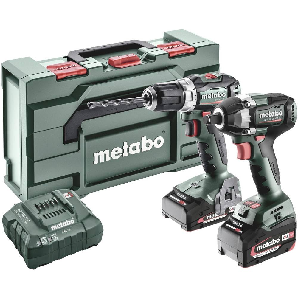 Metabo 685202000 Combo 2.9.2 BS 18 L BL Kömürsüz Akülü Matkap + SSW 18 LT 300 BL Kömürsüz Akülü Somun Sıkma 1/2" Seti (1 adet 5.2 Ah 18V Akü + 1 adet 2.0 Ah 18V Akü + Şarj Cihazı)