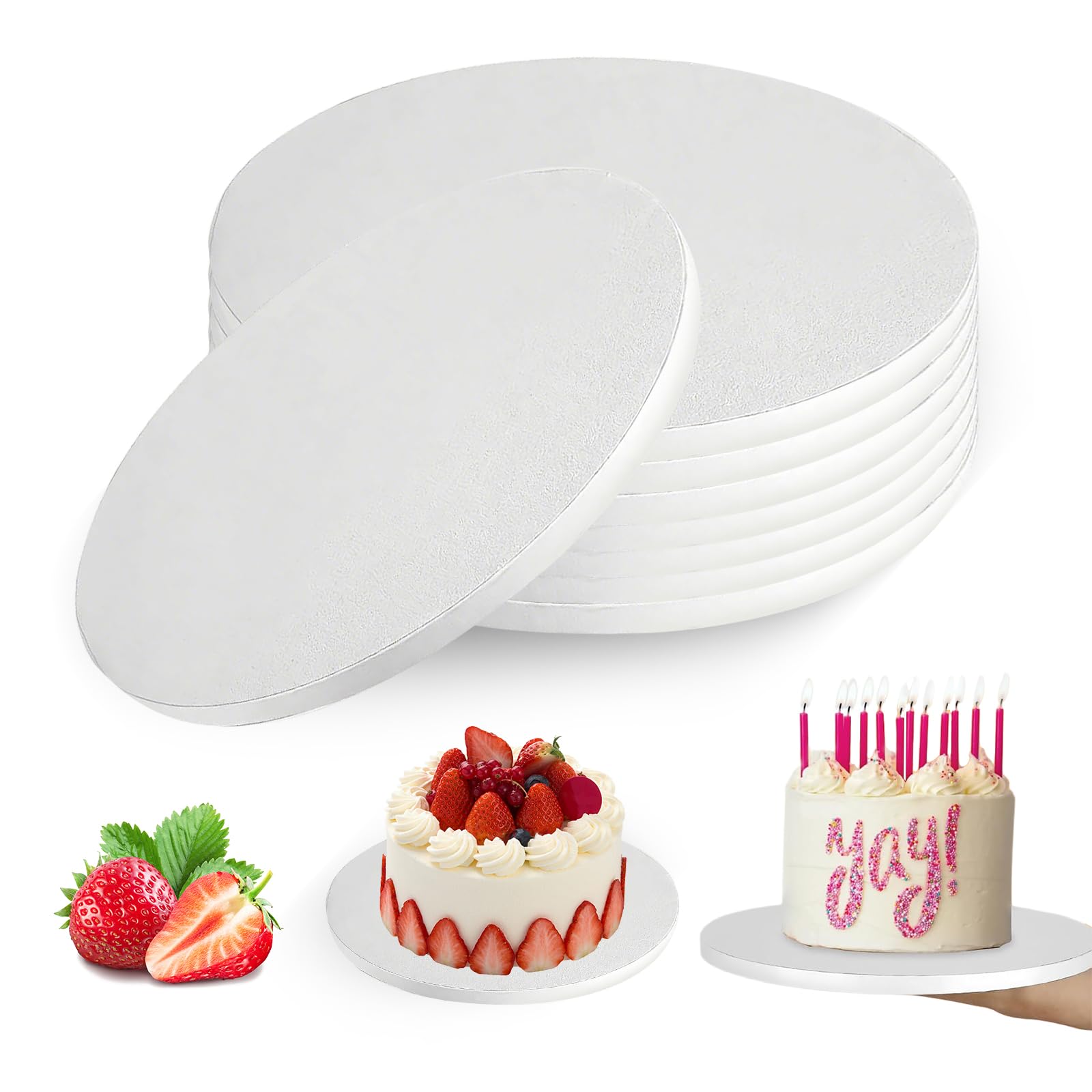 8 PCS Cake Boards 10 Inch, Thick Lightweight Cake Plate White Cake Drum Board Corrugated Cake Cardboard Round Cake Base for Tiered Birthday Cakes