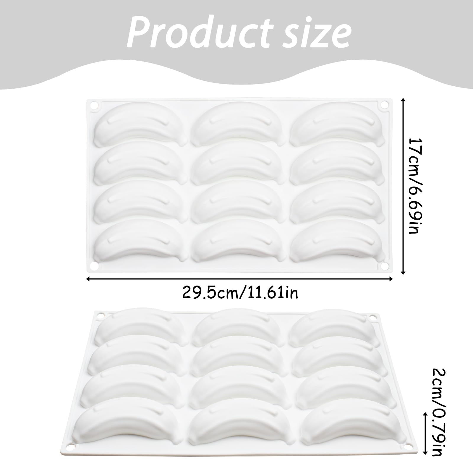 Stampo in silicone 3D a forma di banana, 12 cavità per dessert come mousse, torte, cioccolatini, dolci al cioccolato, tartufo, gelatina, biscotti e budino