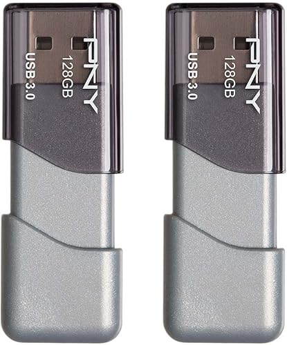 PNY Unidad flash USB 3.0 Turbo Attaché 3 de 128 GB, color plateado (paquete de 2)