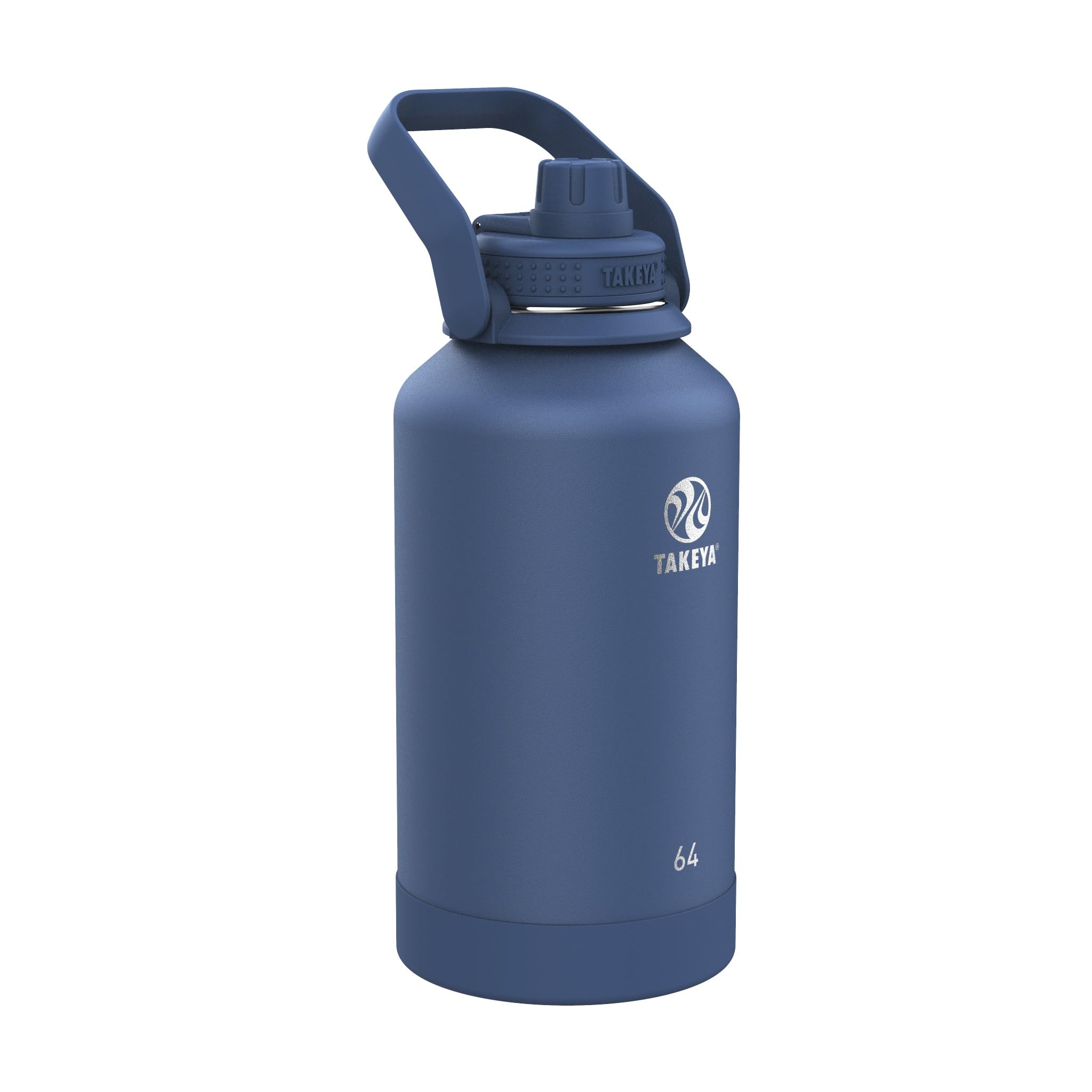 Takeya Actives Stainless Steel Water Bottle, Insulated Spout Lid, Keeps Drinks Cold 24 Hrs, Leakproof, Durable, Dishwasher Safe, Ideal for Gym, Travel, Fits Most Cup Holders, 64 oz/Midnight Blue