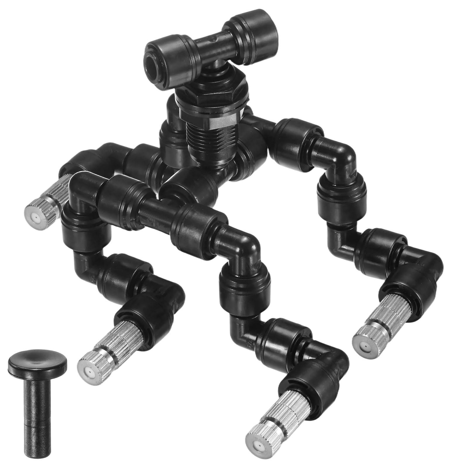 M METERXITY Reptile Mister Nozzles, 0.6mm Pore Copper 1/4" Four-Head Reptile Misting Spray Nozzle with Filter Plug for Terrarium/Vivarium, 360 Degree Adjustable Nozzle [Black]