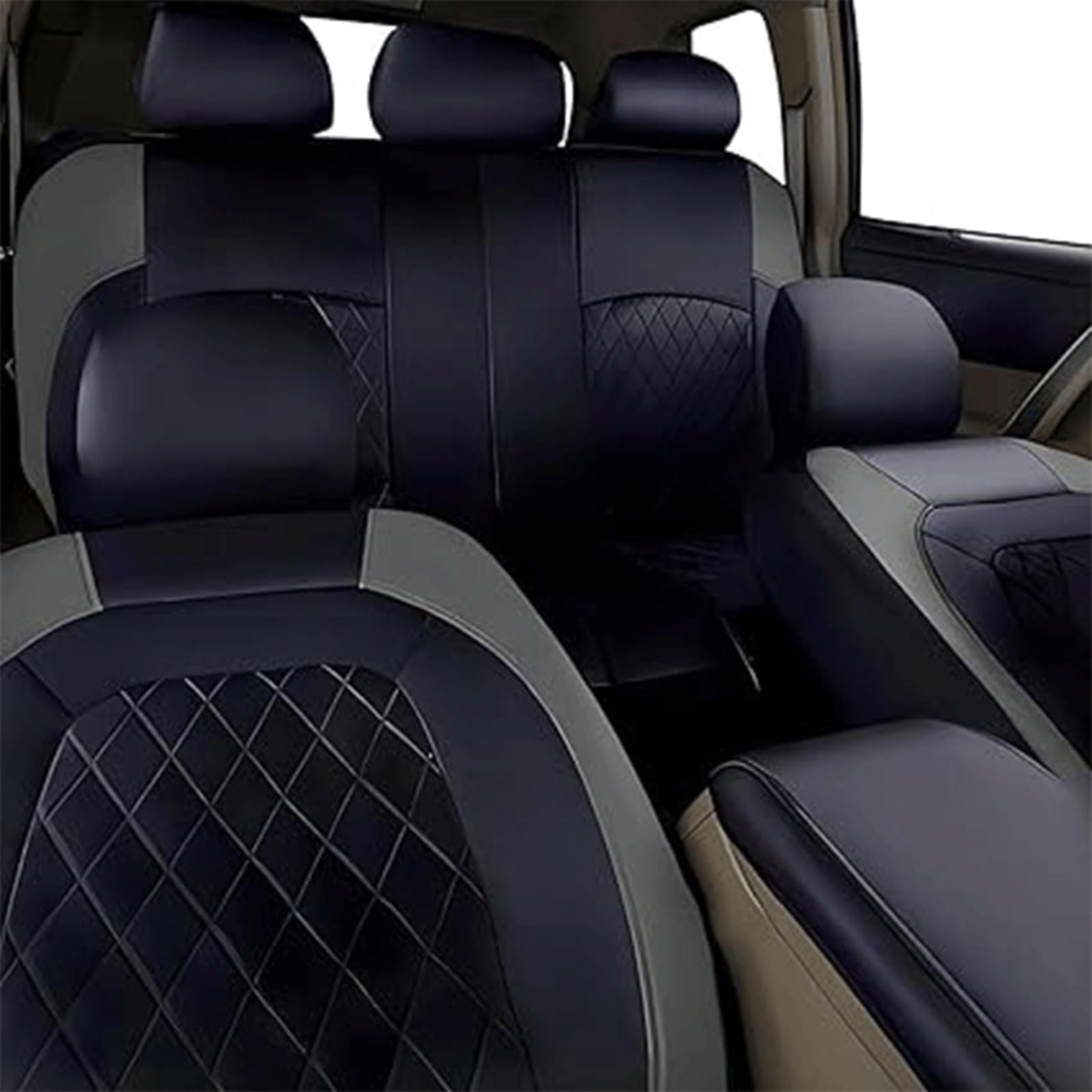 Set Coprisedili Auto per Fiat Panda 2003-2024/Fiat Panda 4x4 2004-2024,Auto Coprisedile Protezioni per Sedili Set Pelle Copri Sedile Anteriori E Posteriori Accessori,B/Gray