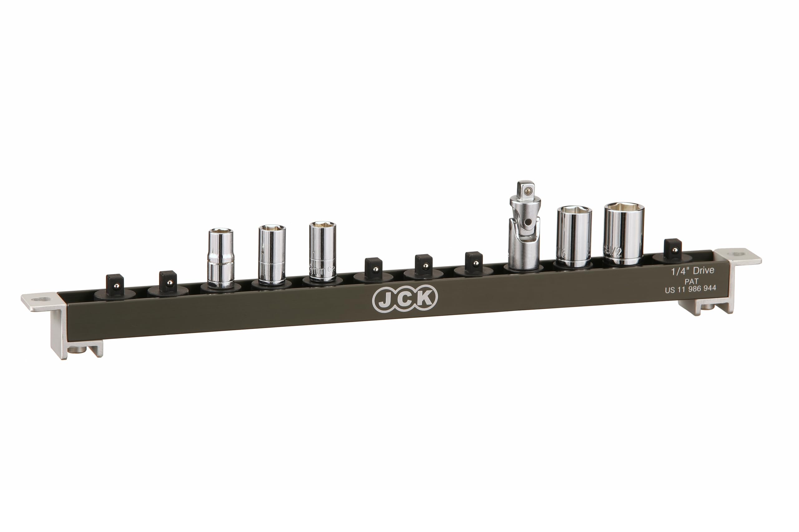 JCK Bandeja de aluminio de 1/4 pulgadas, organizador de herramientas giratorio de 360° para caja de herramientas, colgar en la pared, calidad premium y ligera, 12 clips, serie de tornillos de latón