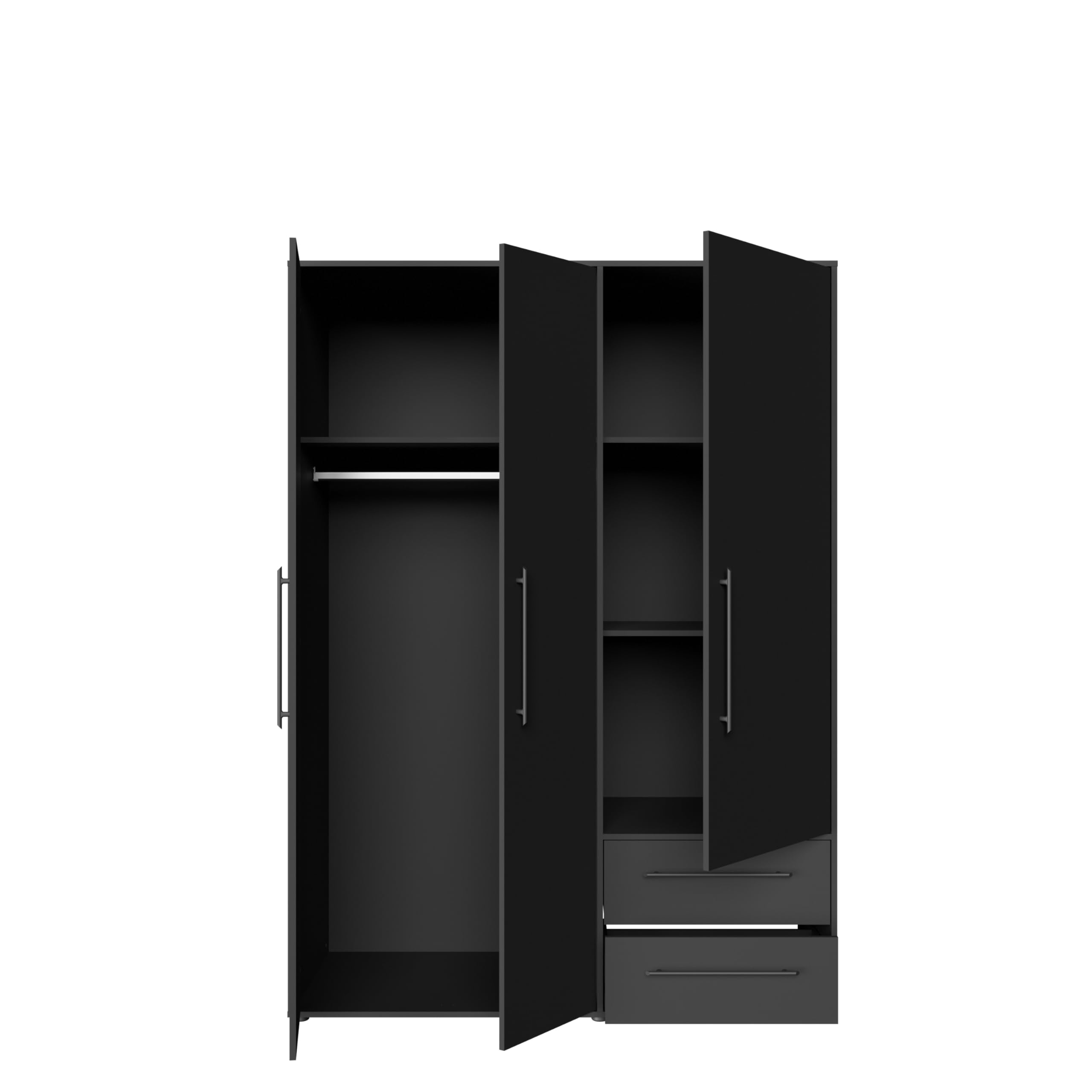 AVANTI TRENDSTORE - FATHIE - Armadio con 3 ante battente e 2 cassetti in legno laminato nel colore nero opaco. Dimensioni LAP ca. 145x200x59 cm.