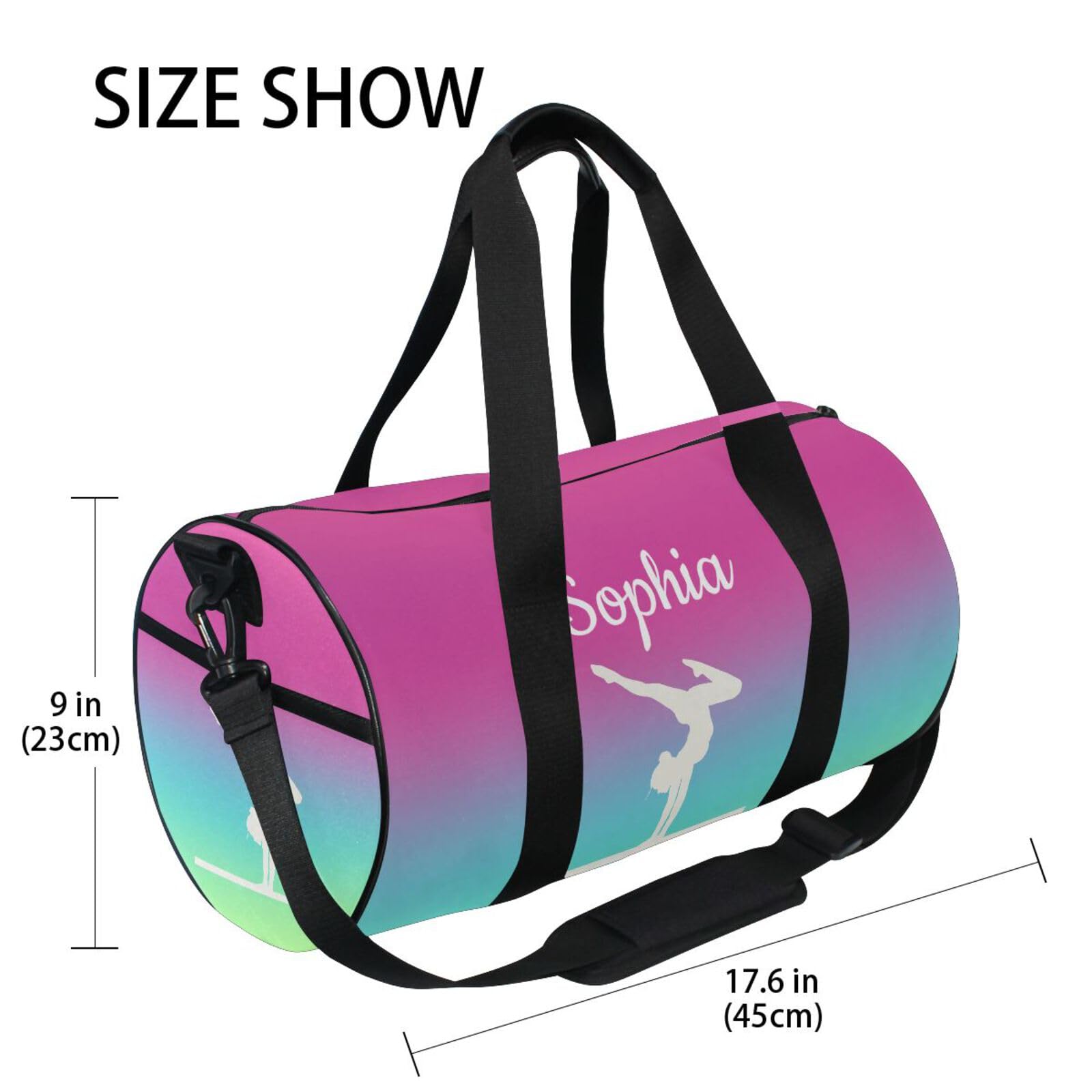 Sac de sport personnalisé pour filles avec motif dégradé corail - Nom personnalisé - Sac de gym pour enfants - Sacs de danse - Équipement de gymnastique - Rangement - Cadeaux de gymnastique pour