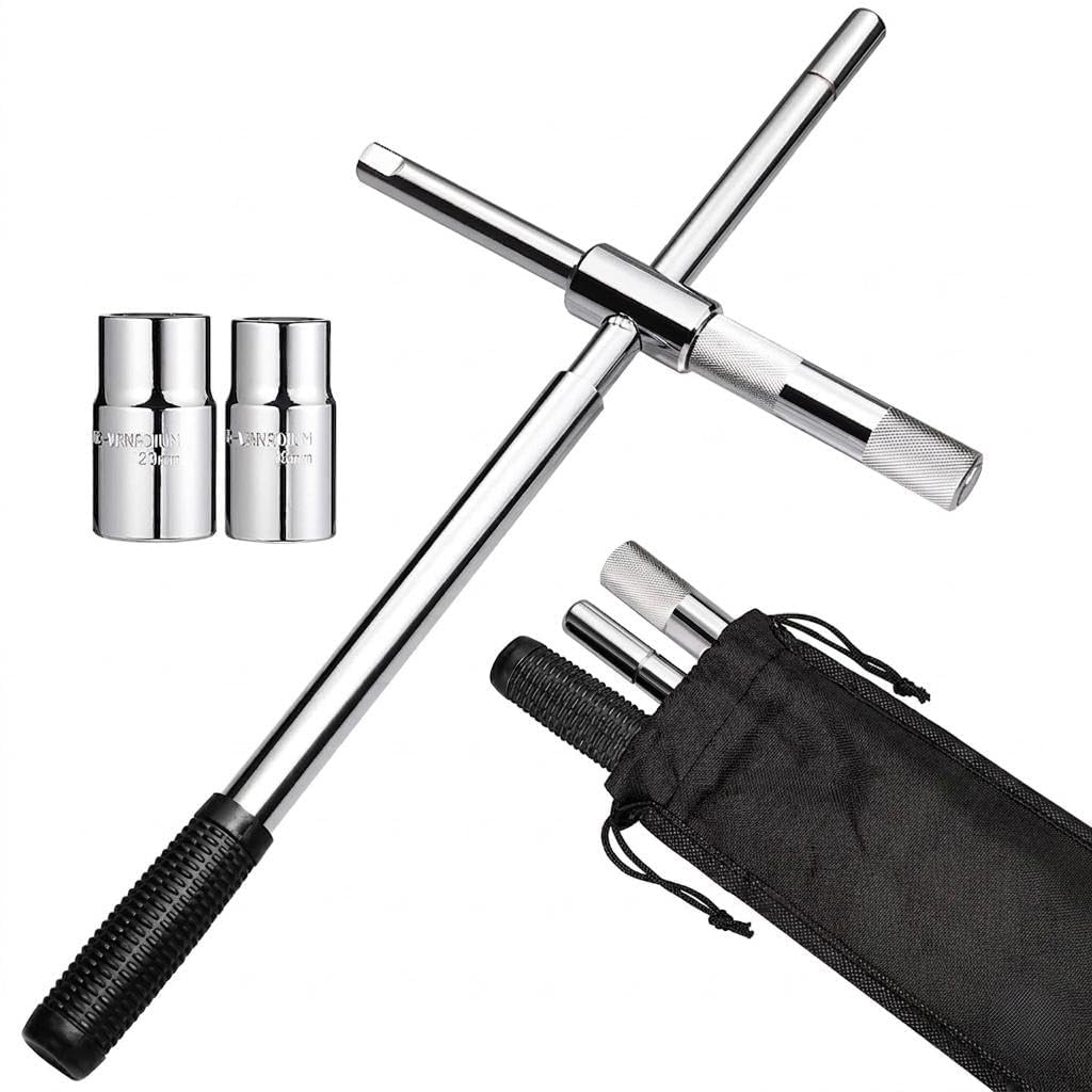 Telescoping Lug Wrench Extendable Wheel Nut Wrench, Foldable Tyre Spanner with Double End Socket, Compact Wheel Brace Tire Repair Tool for Car, SUV, Van, Caravan & Light Truck-image-35