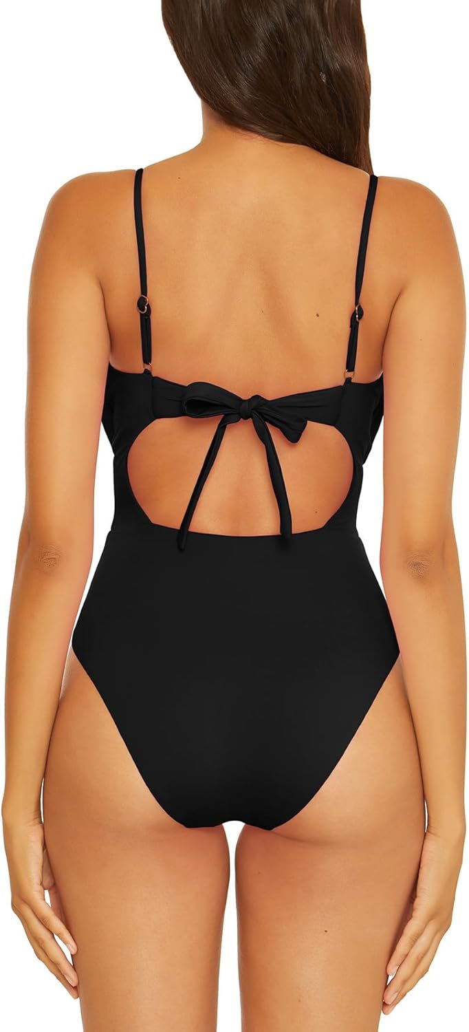 Becca Womens Color Code Shirred One Piece Swimsuit, Plunge Neck, Bathing Suits for Women - Image 2