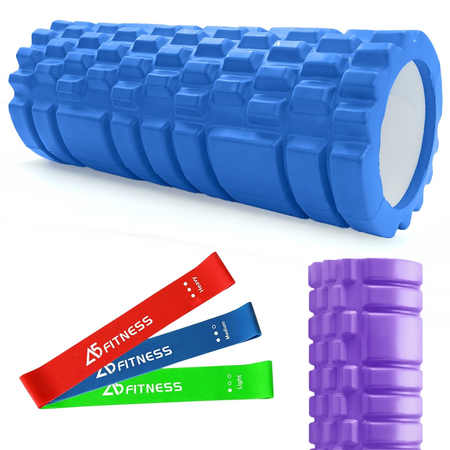 Foam Roller Blue with 3 Resistance Level Bands - Lightweight Foam Rollers for Muscles Provides Relief from Pain Fatigue Improves Tissue Recovery - Massage Roller for Gym, Yoga Pilates