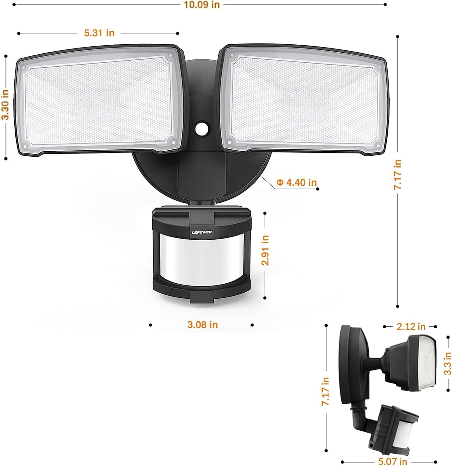 LEPOWER LED Security Lights Motion Sensor Light Outdoor, 30W 3200LM Motion Security Light, 5500K, IP65 Waterproof, 2 Head Motion Detector Flood Light for Garage, Yard, Porch, Black (Not Solar Powered)