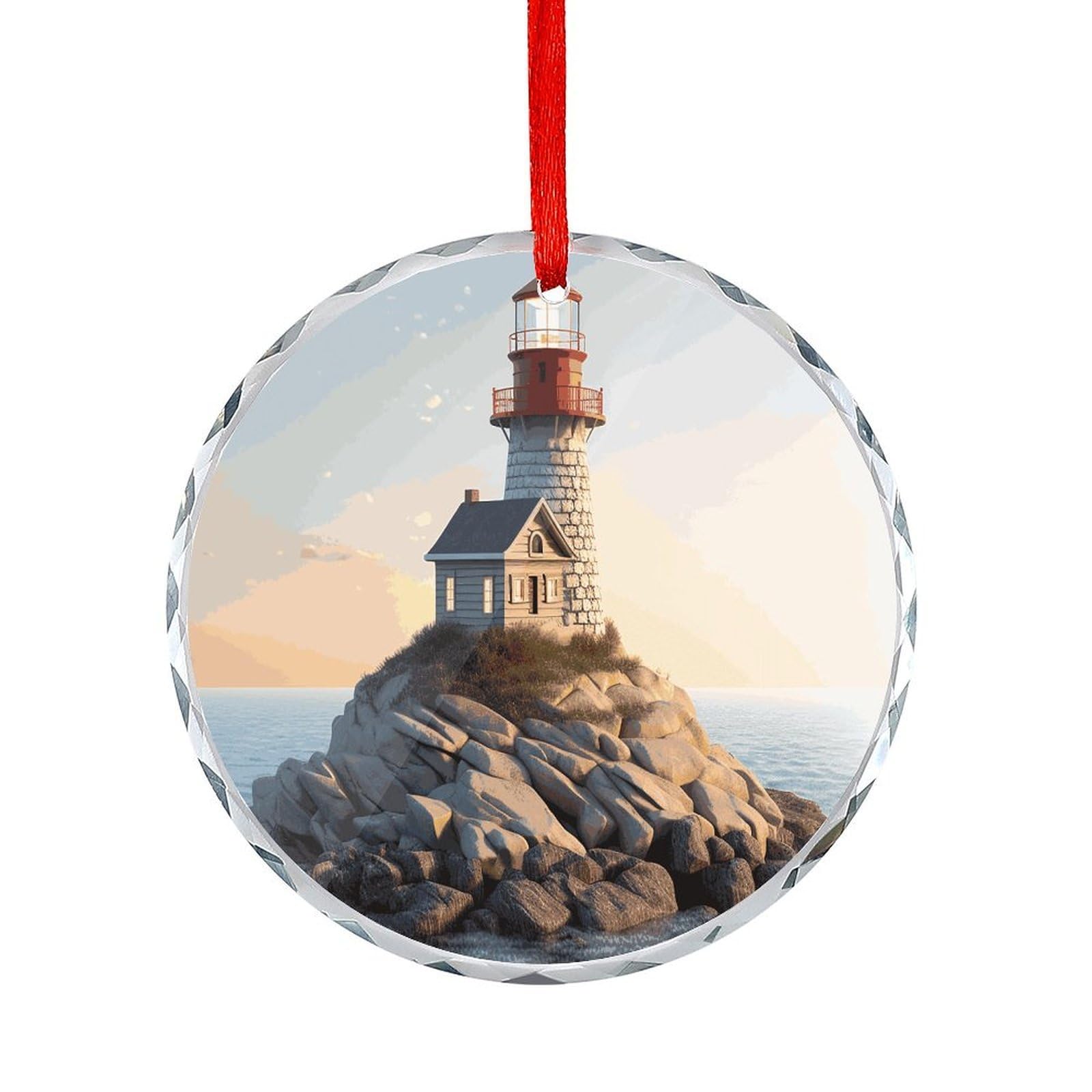 Btcowzrv Style 3D Seaside Lighthouse Round Ornament Hanging Pendant Decor