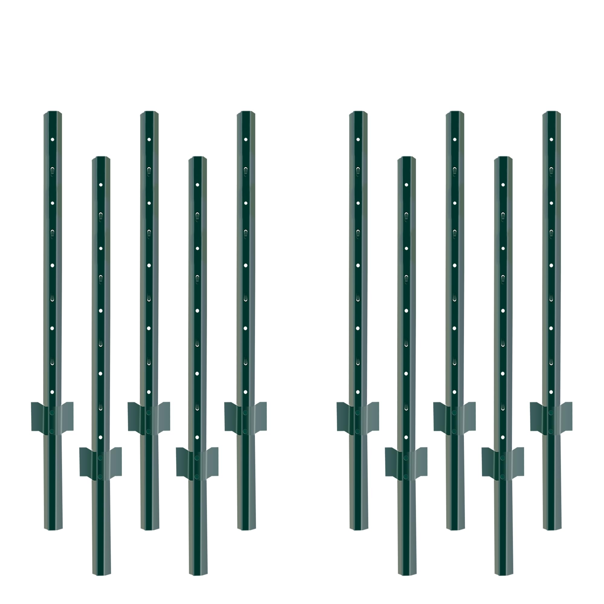 YESON 10 Pack U Post 3 Feet Height, Sturdy T Post & Garden Fence Post, Metal Fence Posts Green for Garden Patio & Lawn