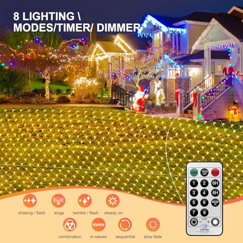 6X3M Large Net Lights Outdoor Plug in,408LED Mesh Net Fairy Lights with Remote Timer,Balcony Fairy Light Garden Tree Light,Connectable Waterproof,10M Lead Wire for Bushes Fence Yard(Warm White) - Image 2