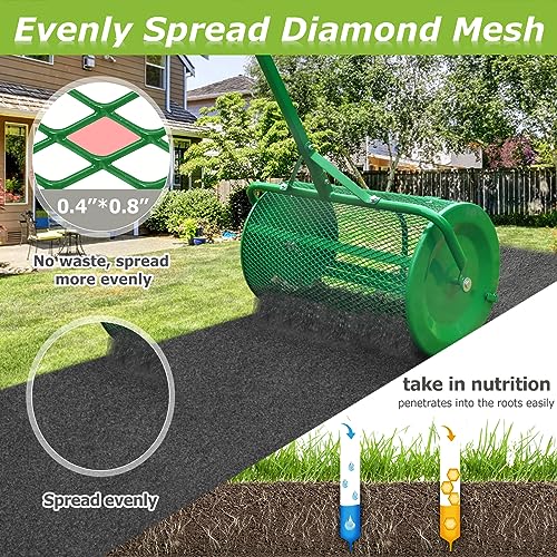 Image of Seeutek Compost Spreader, 24 inch Upgraded Peat Moss Spreader with 3 Heights, Top Soil Spreader W /Upgraded Side Latches Support Rod Powder Coated Metal Mesh Spreader for Lawn