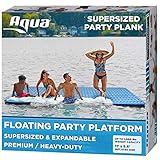 AQUA X-Large Ultimate Floating Mat Raft Island with Expandable Zippers, 1000 Lbs. Capacity, For Lake-Ocean-Pool Floating, Heavy Duty, Navy/White Stripe