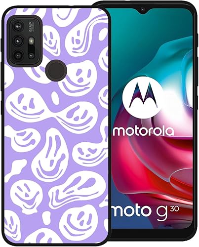 Funda de teléfono para Motorola Moto G30G20G10, color morado pastel, blanco, divertido trippy goteo sonrisa derretida, hippie, calavera sonriente,