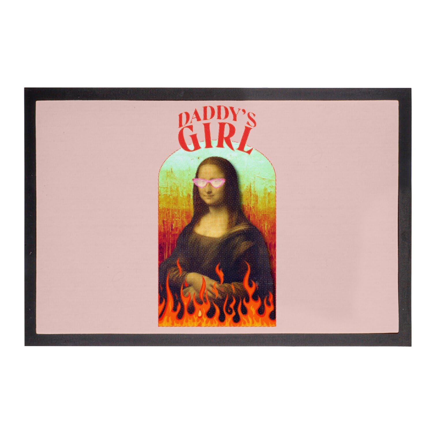 Paillasson Rose Mona Lisa Vintage Déco Entrée Humour de Vinci 75x50
