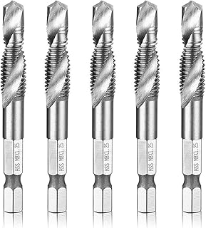 Hymnorq M8 x 1.25 Metric HSS 4341 Combination Drill and Tap Bit Set of 5pcs with 1/4” Hex Shank and Self-Centering Split Point for Tapping in Wood Plastic and Aluminum