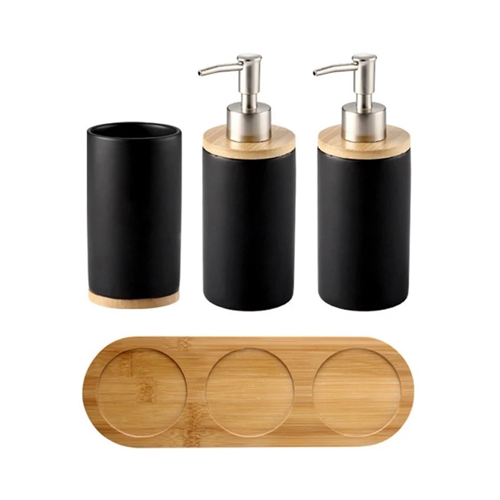 Soap Dispenser Bathroom Accessories Set Soap Dispenser Toothbrush Holder Tumbler Ceramic Household Product(1Cup2Bottle-black)