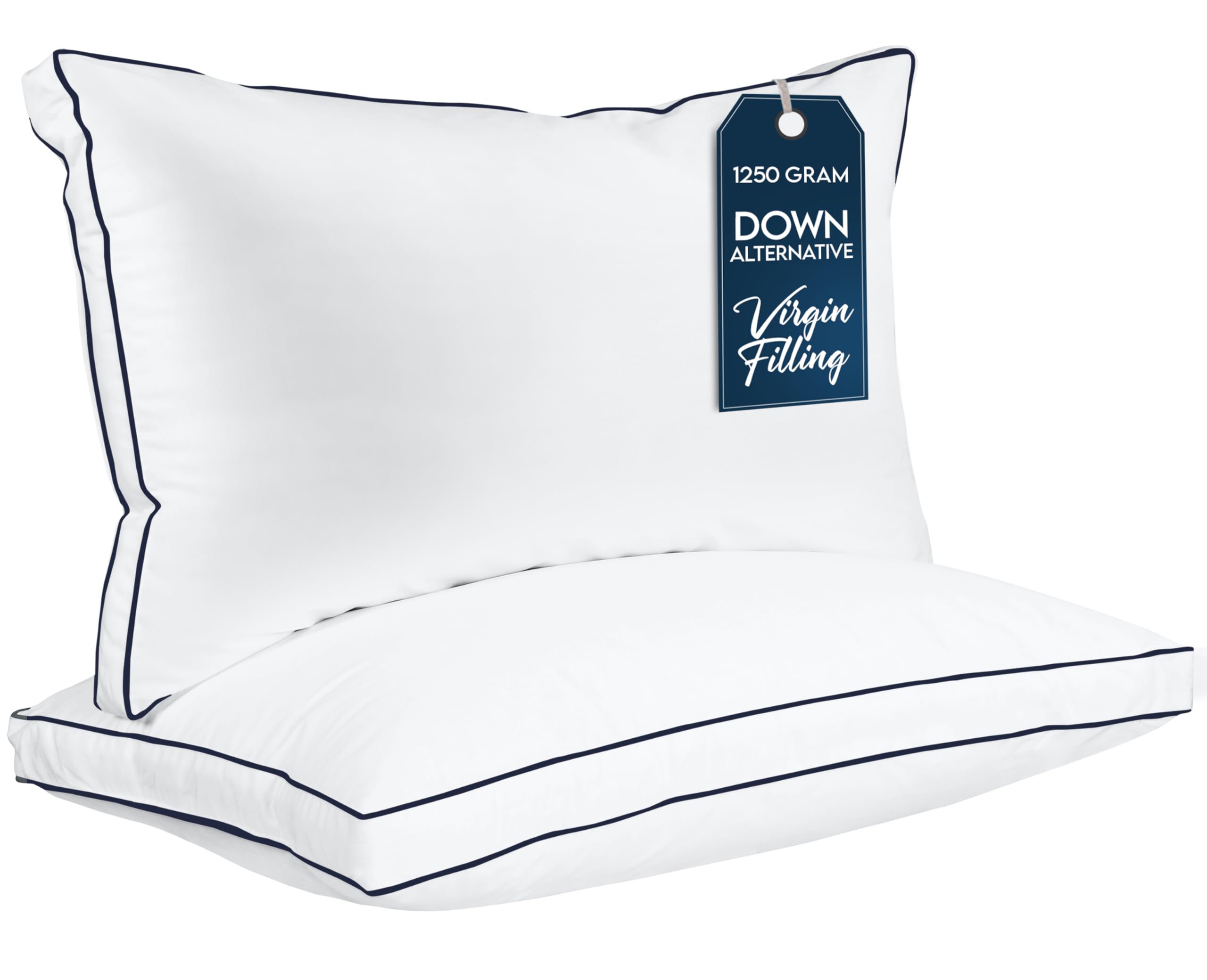 Utopia Bedding Bed Pillows for Sleeping King Size (Navy Hem), Set of 2, Cooling Hotel Quality, Gusseted Pillow for Back, Stomach or Side Sleepers