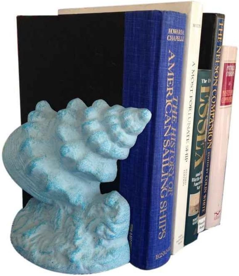 Hampton Nautical Cast Iron Conch Shell Book Ends (Set of 2), 9", Light Blue Whitewashed